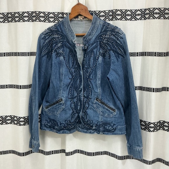 Reba Jackets & Blazers - Reba Denim Jacket Women's L‎ Blue Embellished Studded Western Jean Coat